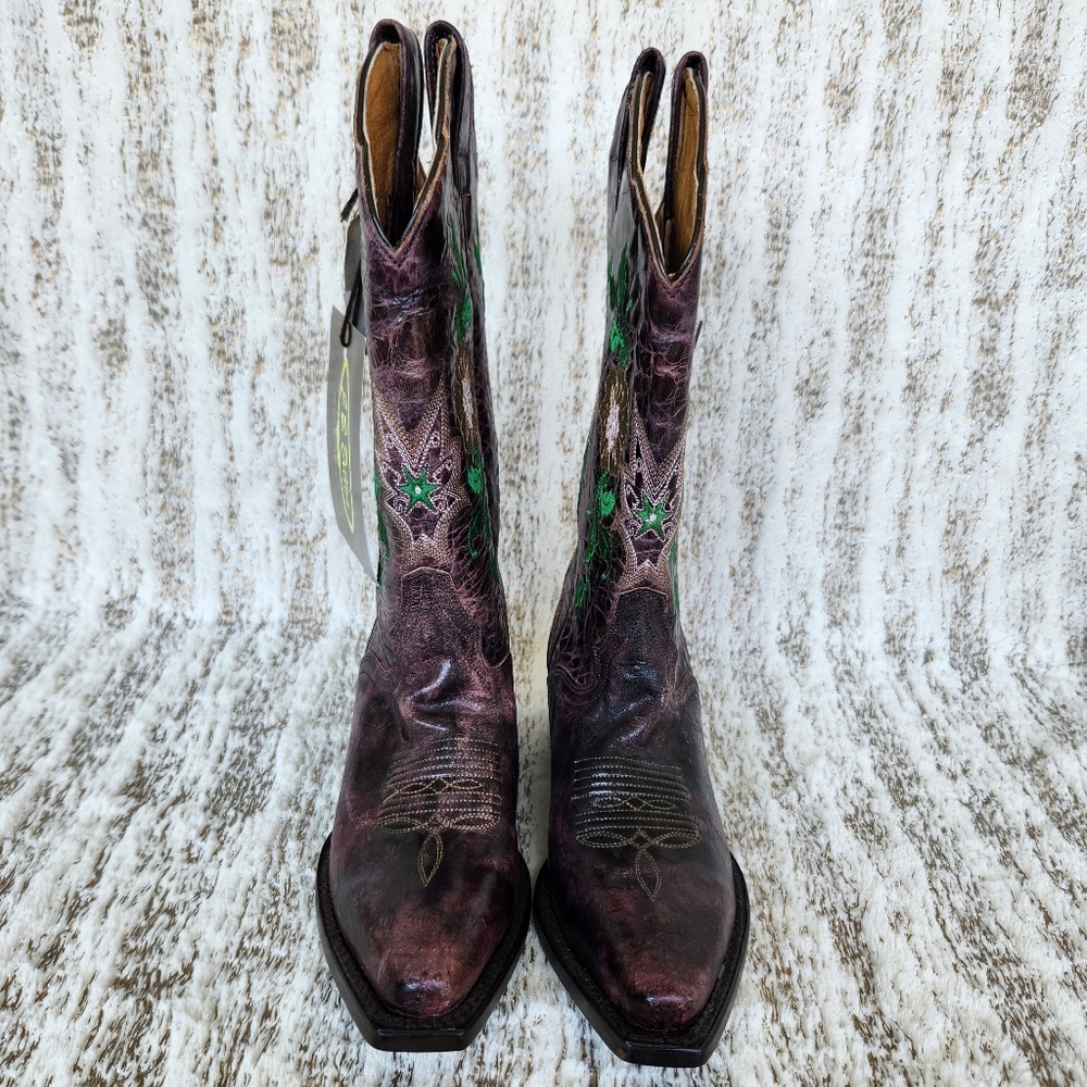 NWT J.B. Dillon Distressed Leather Western Cowboy Boots Floral Women's Size 5.5B - Picture 3 of 13